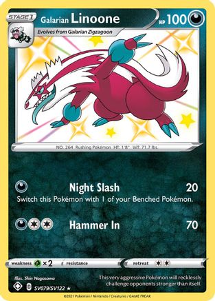 POKEMON TCG - Galarian Linoone SV079/SV122 Shining Fates Shiny Vault - Shiny Holo Rare