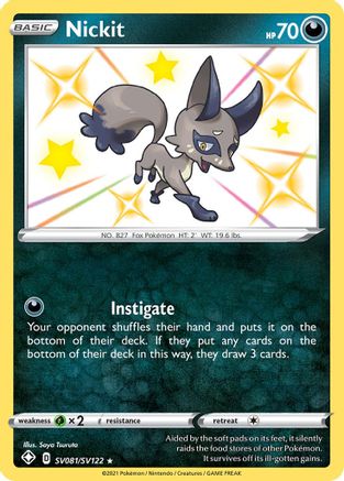 POKEMON TCG - Nickit SV081/SV122 Shining Fates Shiny Vault - Shiny Holo Rare