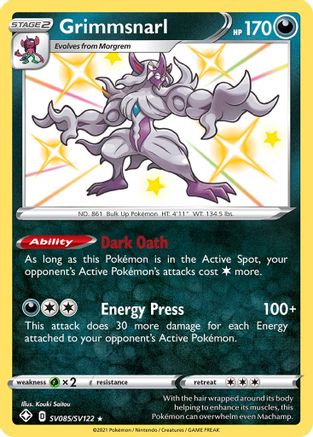 POKEMON TCG - Grimmsnarl SV085/SV122 Shining Fates Shiny Vault - Shiny Holo Rare