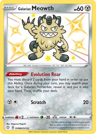 POKEMON TCG - Galarian Meowth SV086/SV122 Shining Fates Shiny Vault - Shiny Holo Rare