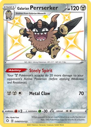 POKEMON TCG - Galarian Perrserker SV087/SV122 Shining Fates Shiny Vault - Shiny Holo Rare