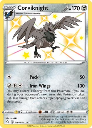 POKEMON TCG - Corviknight SV089/SV122 Shining Fates Shiny Vault - Shiny Holo Rare