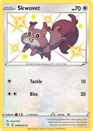 POKEMON TCG - Skwovet SV099/SV122 Shining Fates Shiny Vault - Shiny Holo Rare