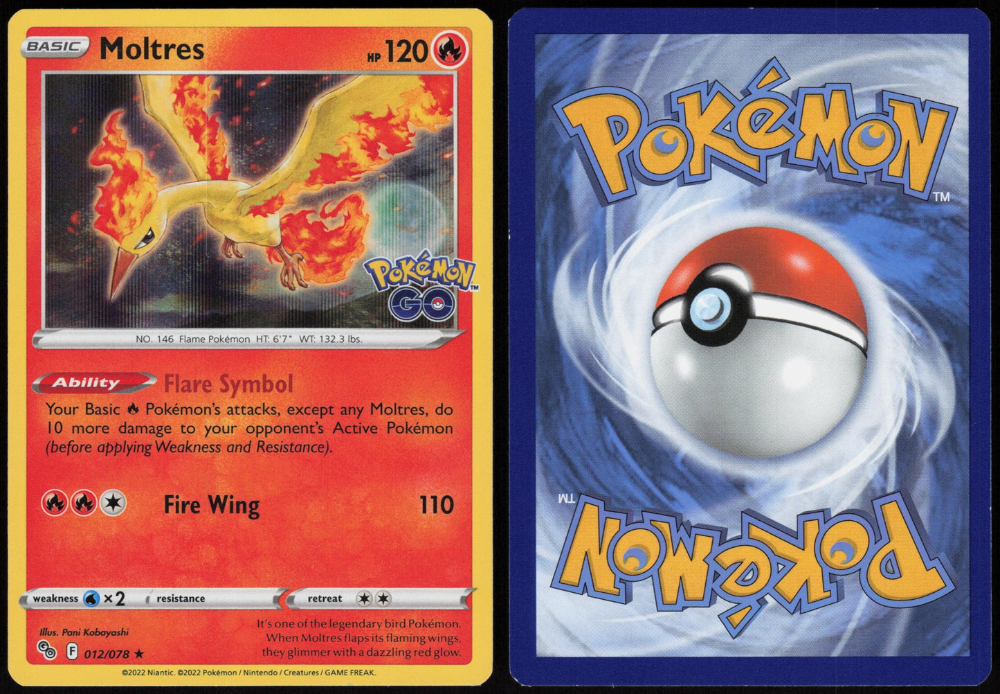 MOLTRES 012/078 POKEMON GO POKEMON RARE HOLO LP