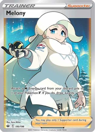 POKEMON TCG - Melony (Full Art) 195/198 SWSH06 Chilling Reign - Ultra Rare