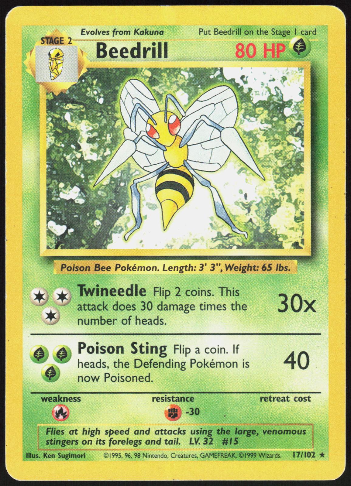 BEEDRILL 17/102 BASE SET UNLIMITED POKEMON RARE MP