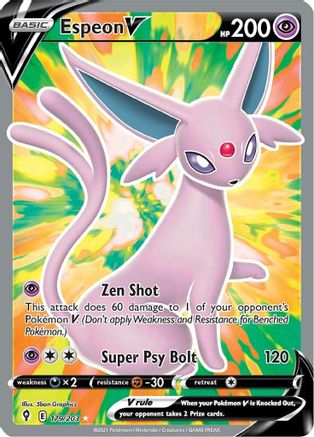 POKEMON TCG - Espeon V (Full Art) 179/203 SWSH07 Evolving Skies - Ultra Rare