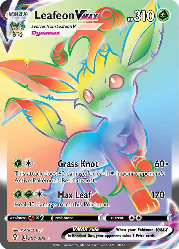 POKEMON TCG - LEAFEON VMAX 204/203 EVOLVING SKIES SECRET RARE