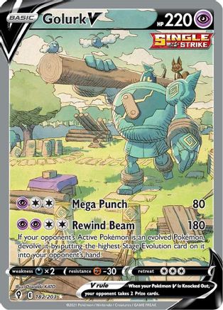 POKEMON TCG - Golurk V (Alternate Full Art) 182/203 SWSH07 Evolving Skies - Ultra Rare