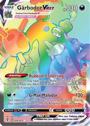 POKEMON TCG - Garbodor VMAX (Secret) 216/203 SWSH07 Evolving Skies - Secret Rare