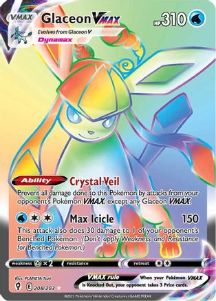 POKEMON TCG - Glaceon VMAX (Secret) 208/203 SWSH07 Evolving Skies - Secret Rare