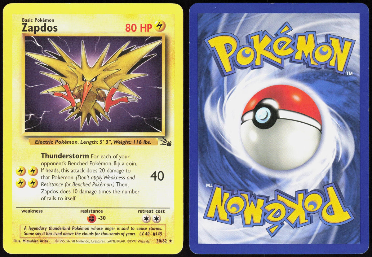ZAPDOS 30/62 FOSSIL POKEMON RARE UNLIMITED LP
