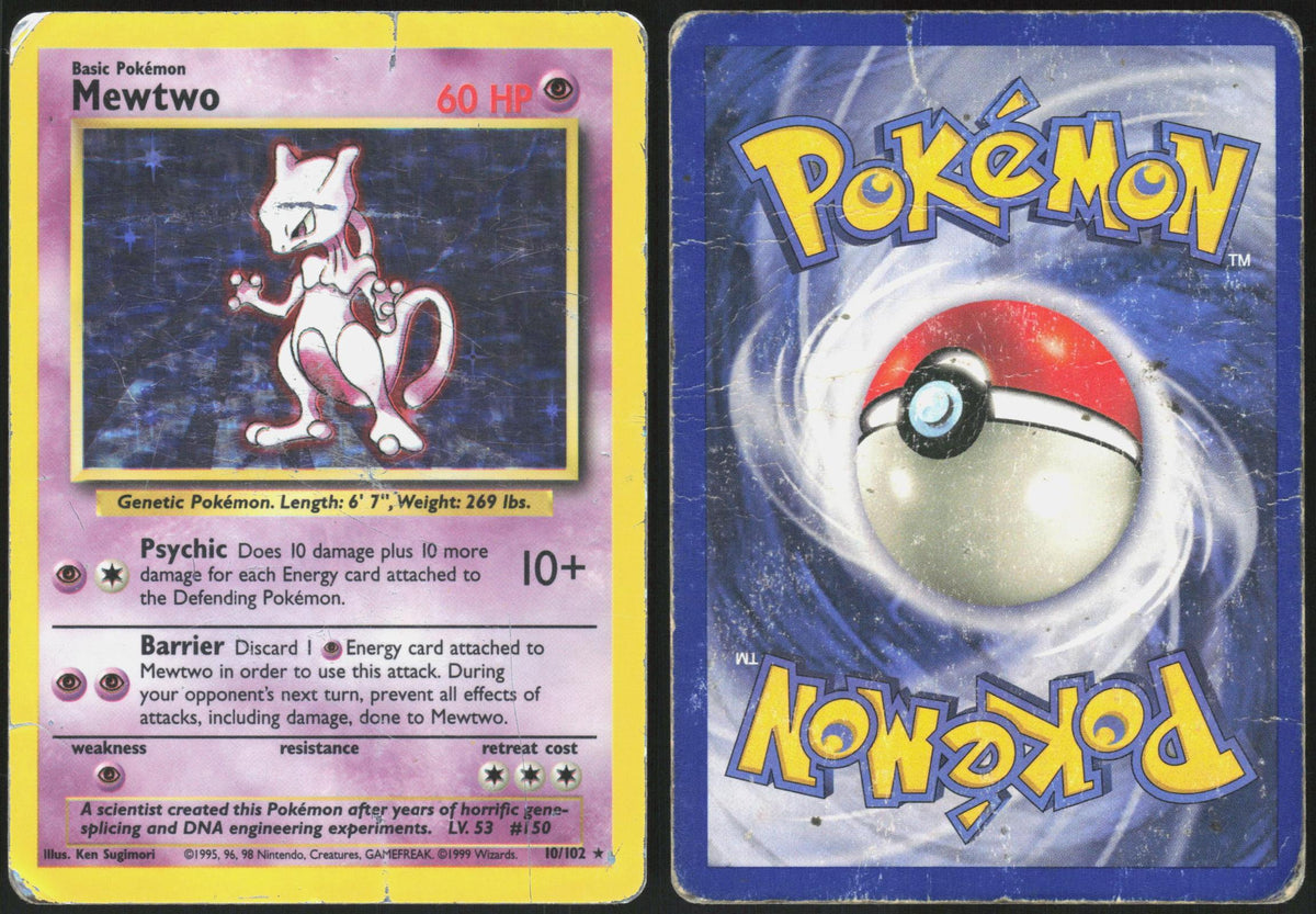 MEWTWO 10/102 BASE SET UNLIMITED POKEMON HOLO RARE HP
