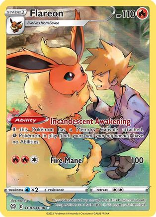 POKEMON TCG - Flareon TG01/TG30 SWSH09 Brilliant Stars Trainer Gallery - Ultra Rare