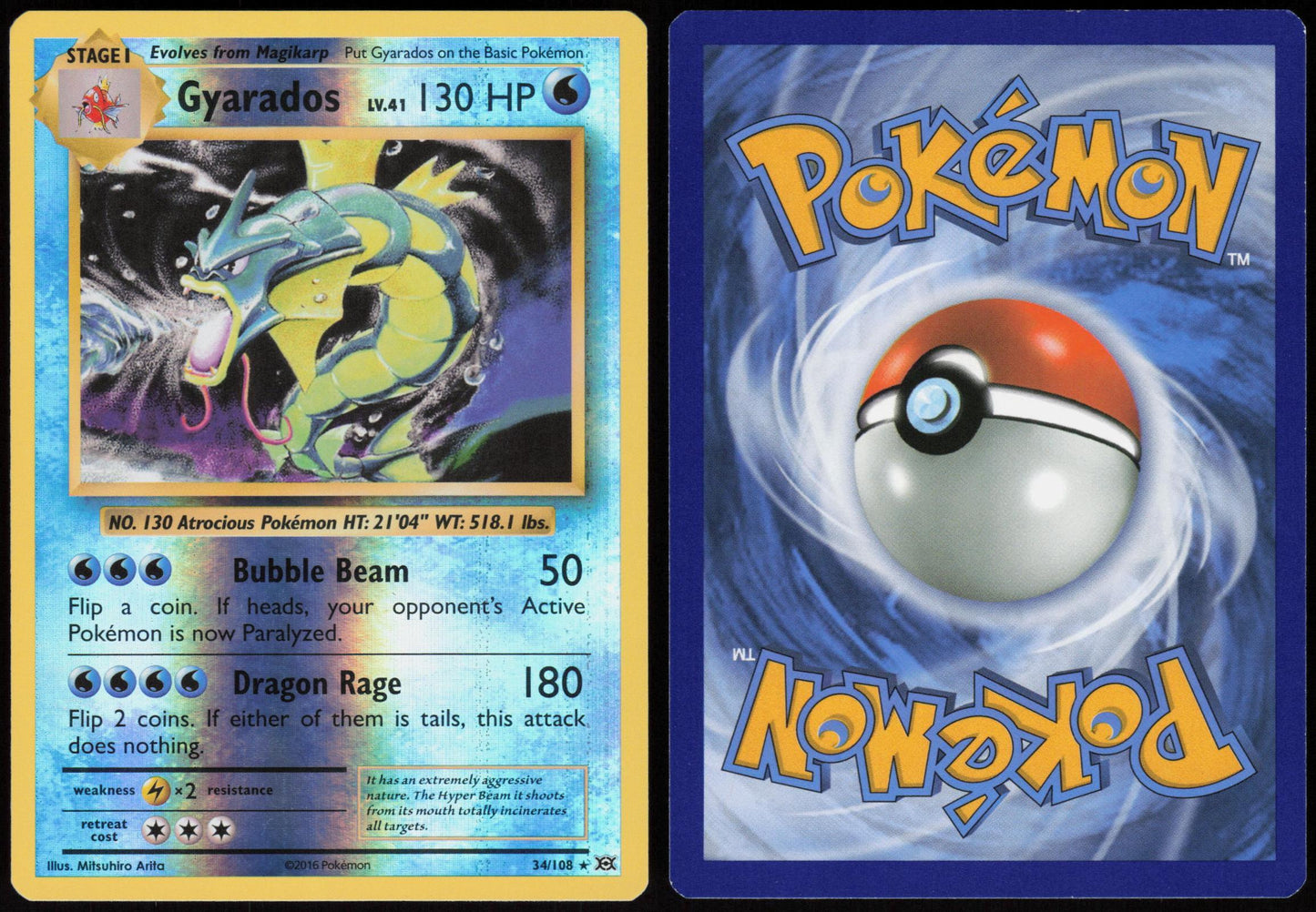GYARADOS 34/108 EVOLUTIONS POKEMON RARE REVERSE HOLO LP