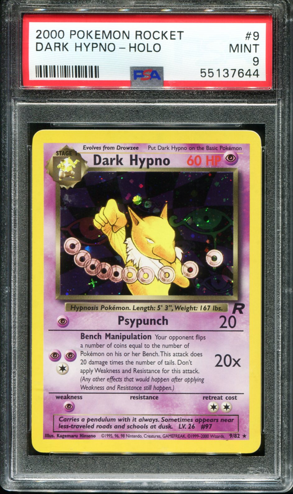 DARK HYPNO HOLO 9 PSA 9 ROCKET POKEMON