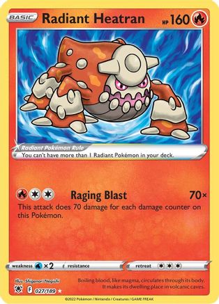 POKEMON TCG - Radiant Heatran 027/189 SWSH10 Astral Radiance - Radiant Rare