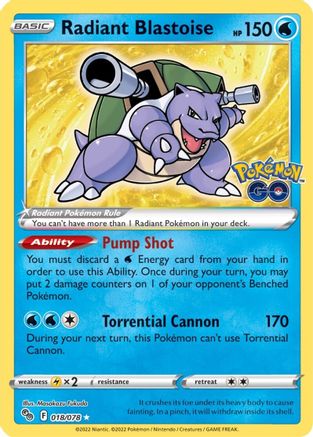 POKEMON TCG - Radiant Blastoise 018/078 Pokemon GO - Radiant Rare