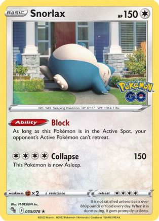 POKEMON TCG - Snorlax 055 Pokemon GO - Holo Rare