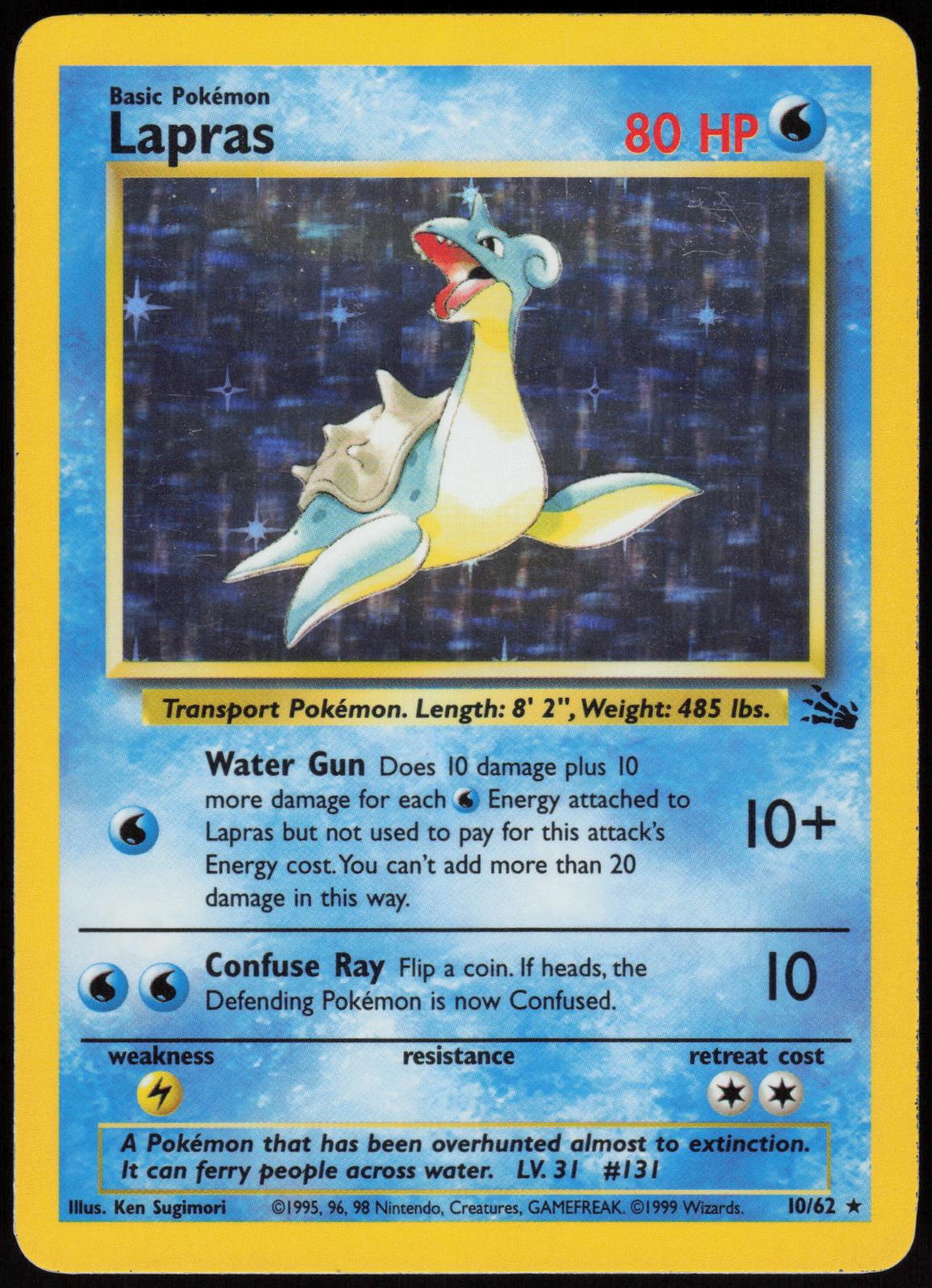 LAPRAS 10/62 FOSSIL POKEMON RARE UNLIMITED HOLO MP