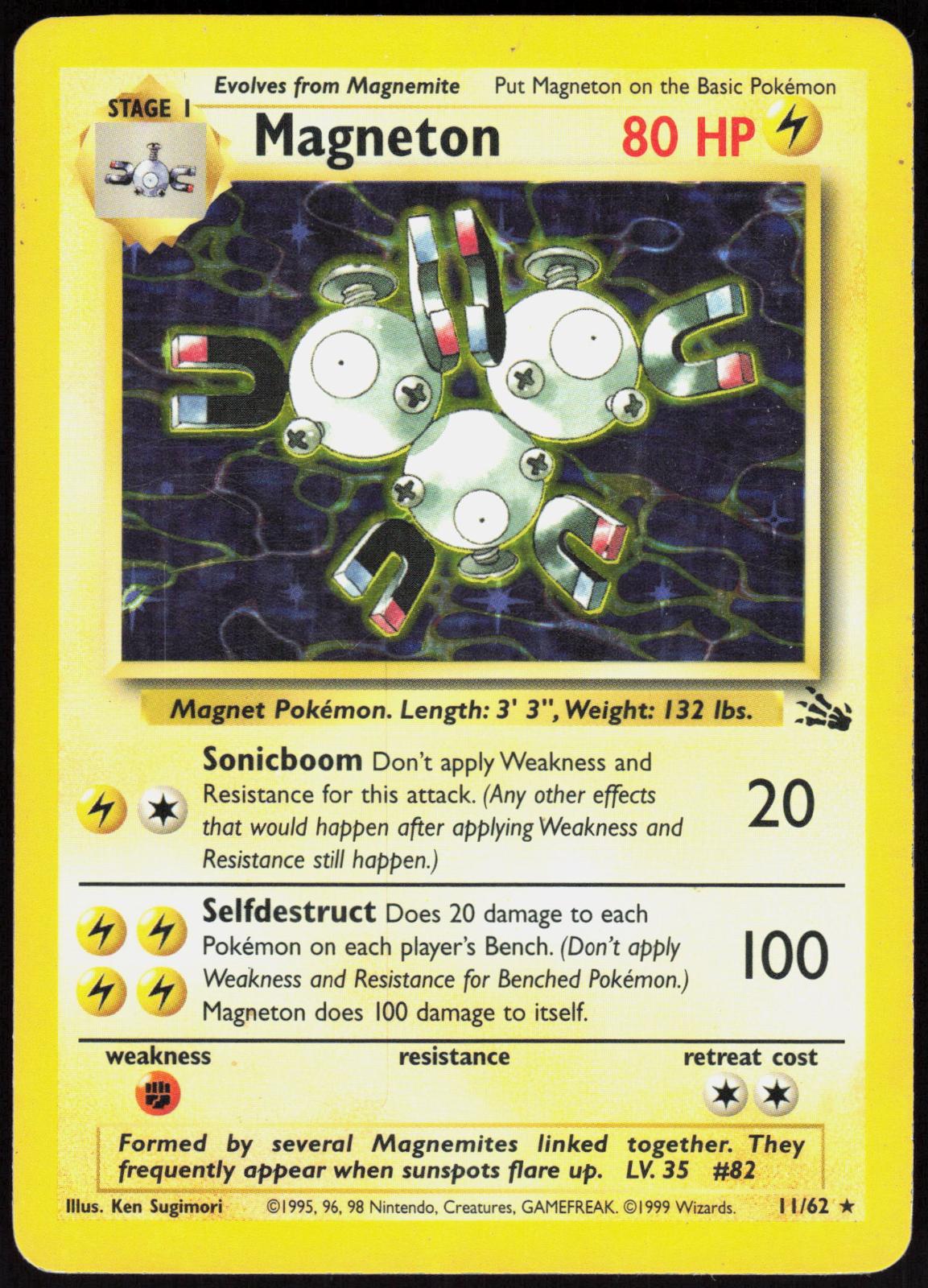 MAGNETON 11/62 FOSSIL POKEMON RARE UNLIMITED HOLO HP