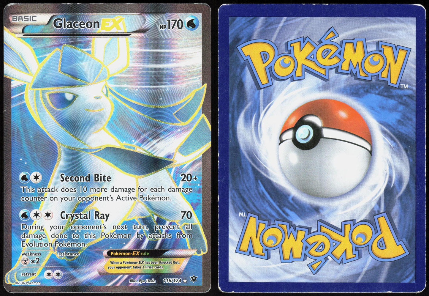 GLACEON EX 116/124 FATES COLLIDE POKEMON ULTRA RARE HOLO HP