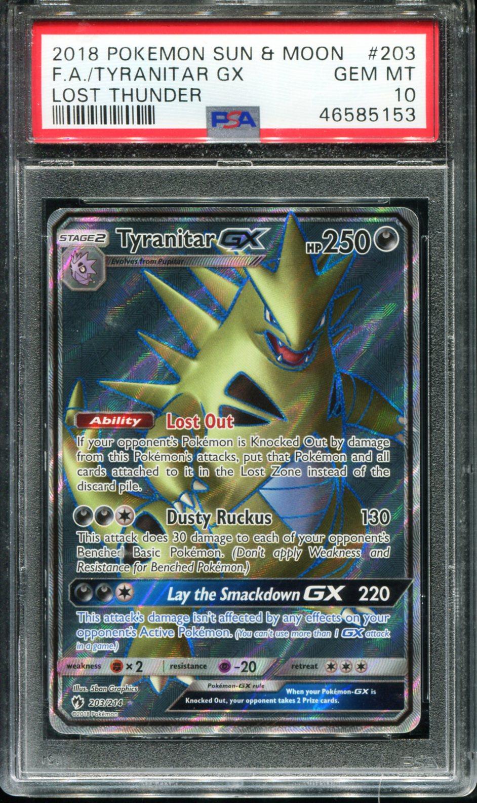 TYRANITAR GX 203/214 PSA 10 LO749.99ST THUNDER POKEMON