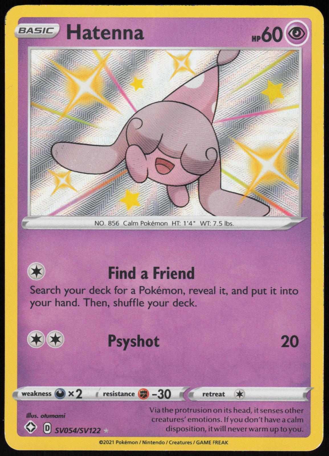 HATENNA SV054/SV122 SHINING FATES SHINY VAULT POKEMON SHINY RARE HOLO LP