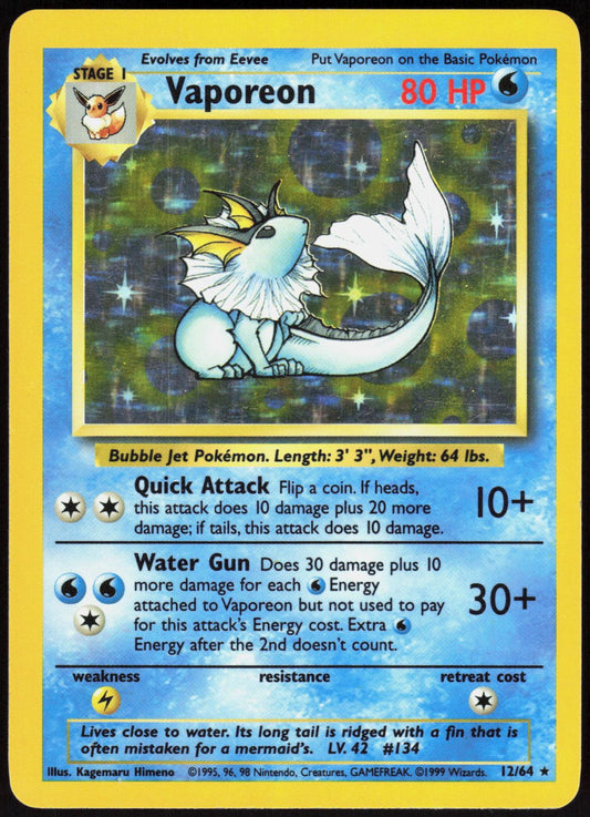 VAPOREON 12/64 JUNGLE POKEMON RARE UNLIMITED HOLO LP