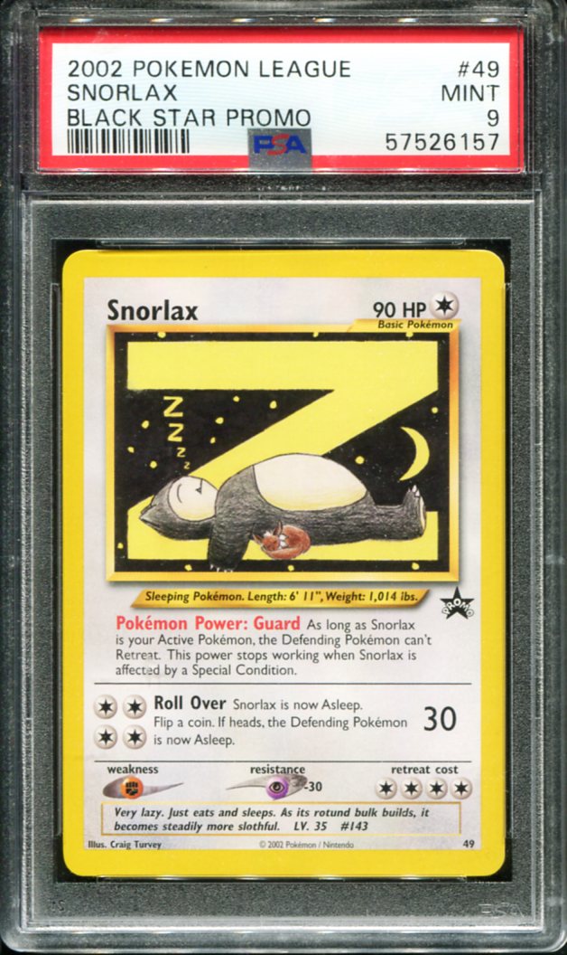 SNORLAX 49 PSA 9 LEAGUE PROMO BLACK STAR POKEMON
