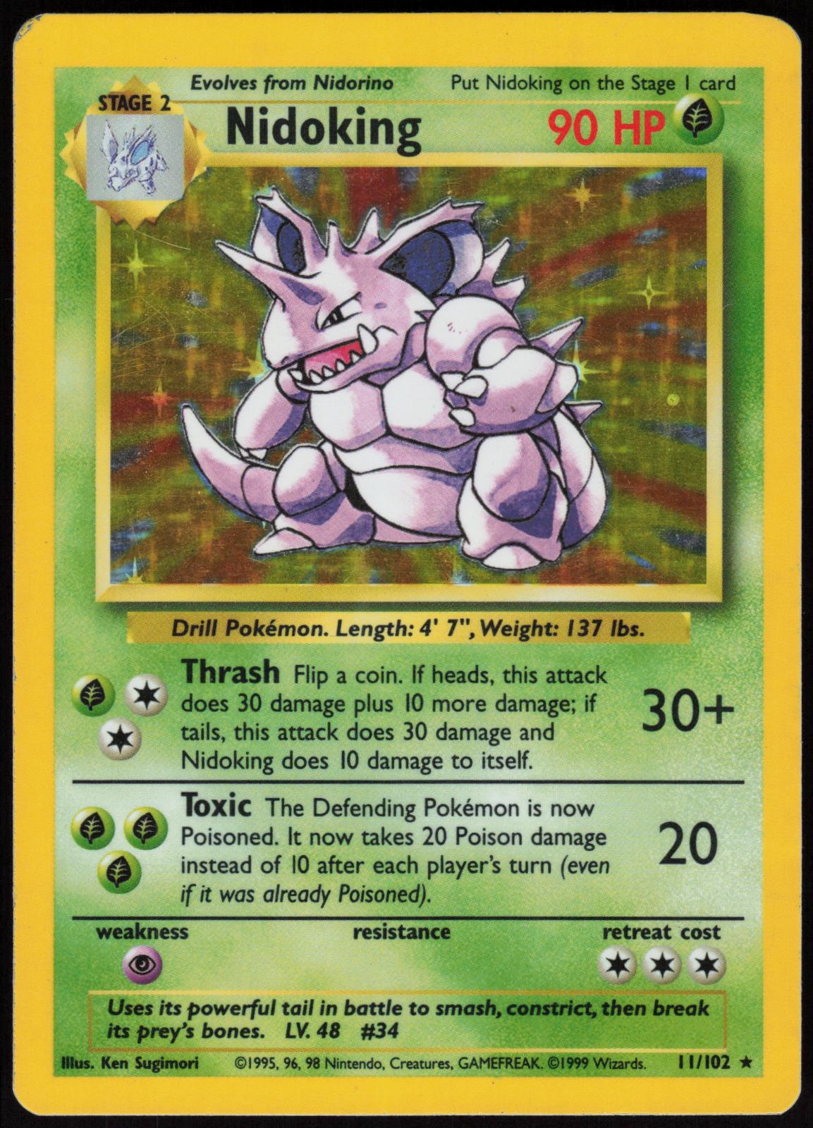 NIDOKING 11/102 BASE SET UNLIMITED POKEMON HOLO RARE HP