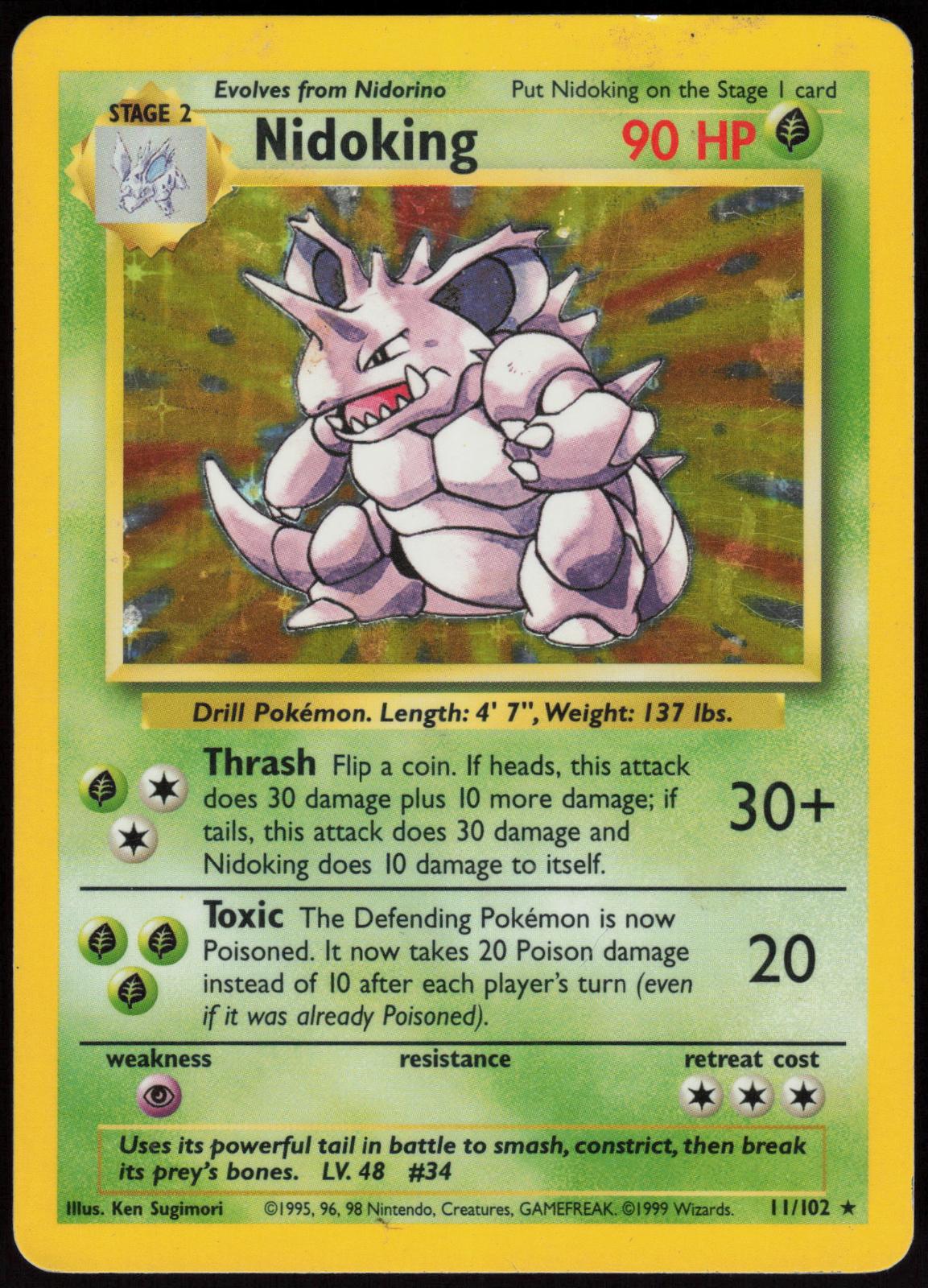 NIDOKING 11/102 BASE SET UNLIMITED POKEMON HOLO RARE LP