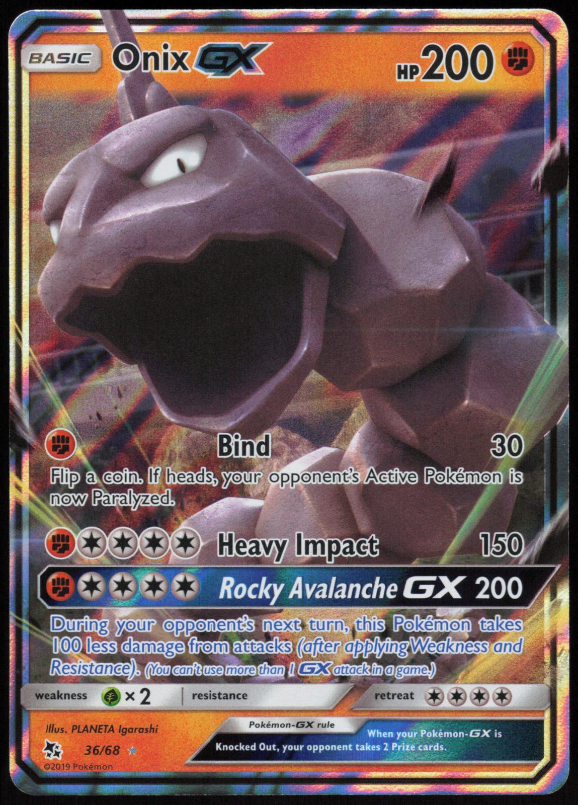 ONIX GX 36/68 HIDDEN FATES POKEMON GX RARE HOLO NM