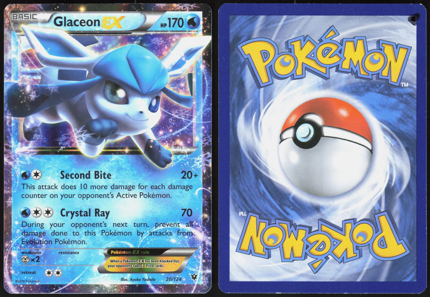 GLACEON EX 20/124 FATES COLLIDE POKEMON EX RARE HP