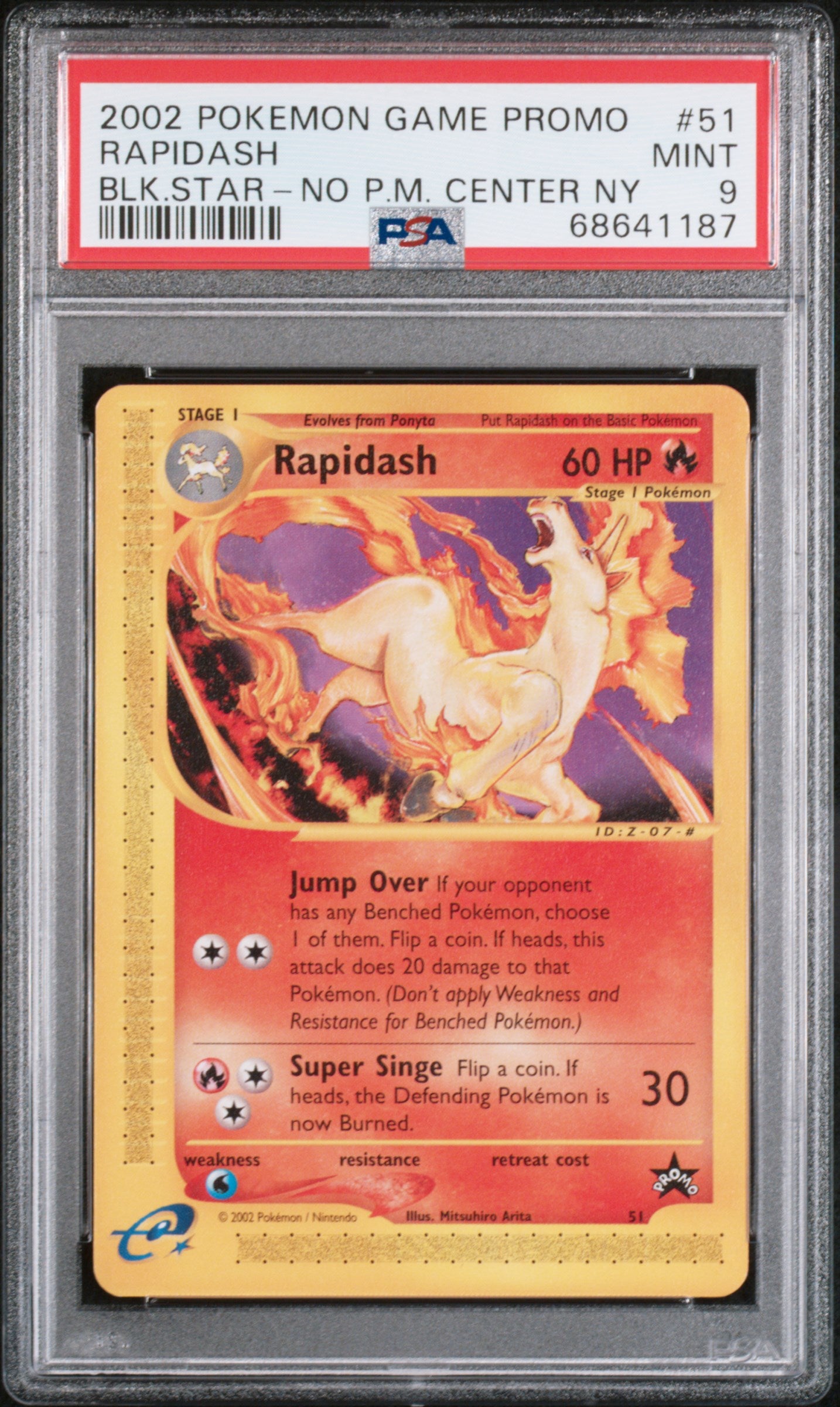 RAPIDASH 51 PSA 9 BLACK STAR-NO POKEMON CENTER NY GAME PROMO POKEMON