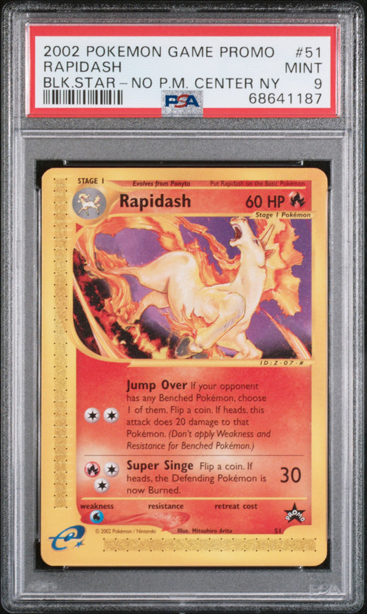RAPIDASH 51 PSA 9 BLACK STAR-NO POKEMON CENTER NY GAME PROMO POKEMON
