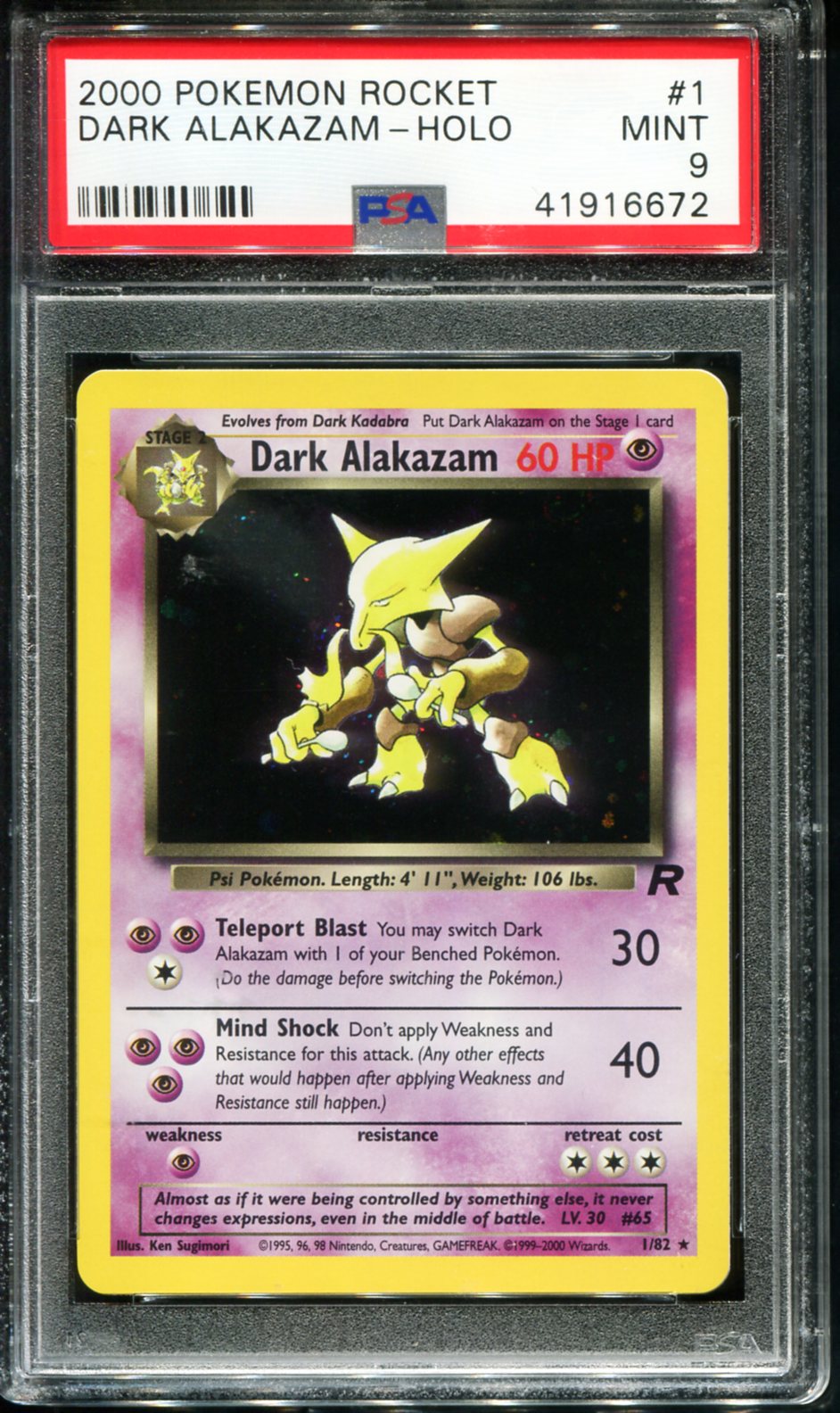 DARK ALAKAZAM HOLO 1 PSA 9 ROCKET POKEMON