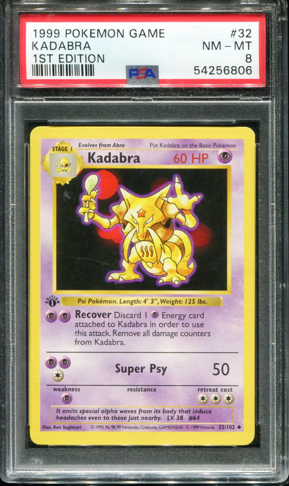 KADABRA 32/102 PSA 8 1ST EDITION GAME POKEMON