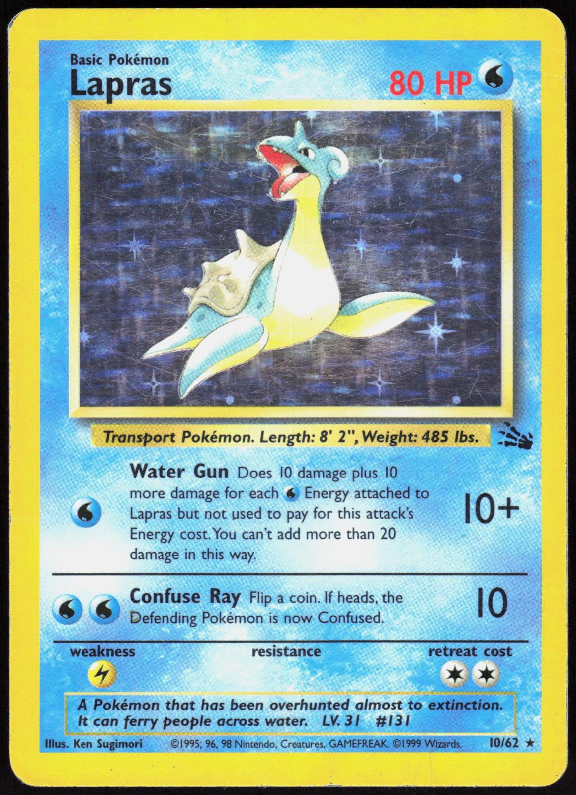 LAPRAS 10/62 FOSSIL POKEMON RARE UNLIMITED HOLO HP