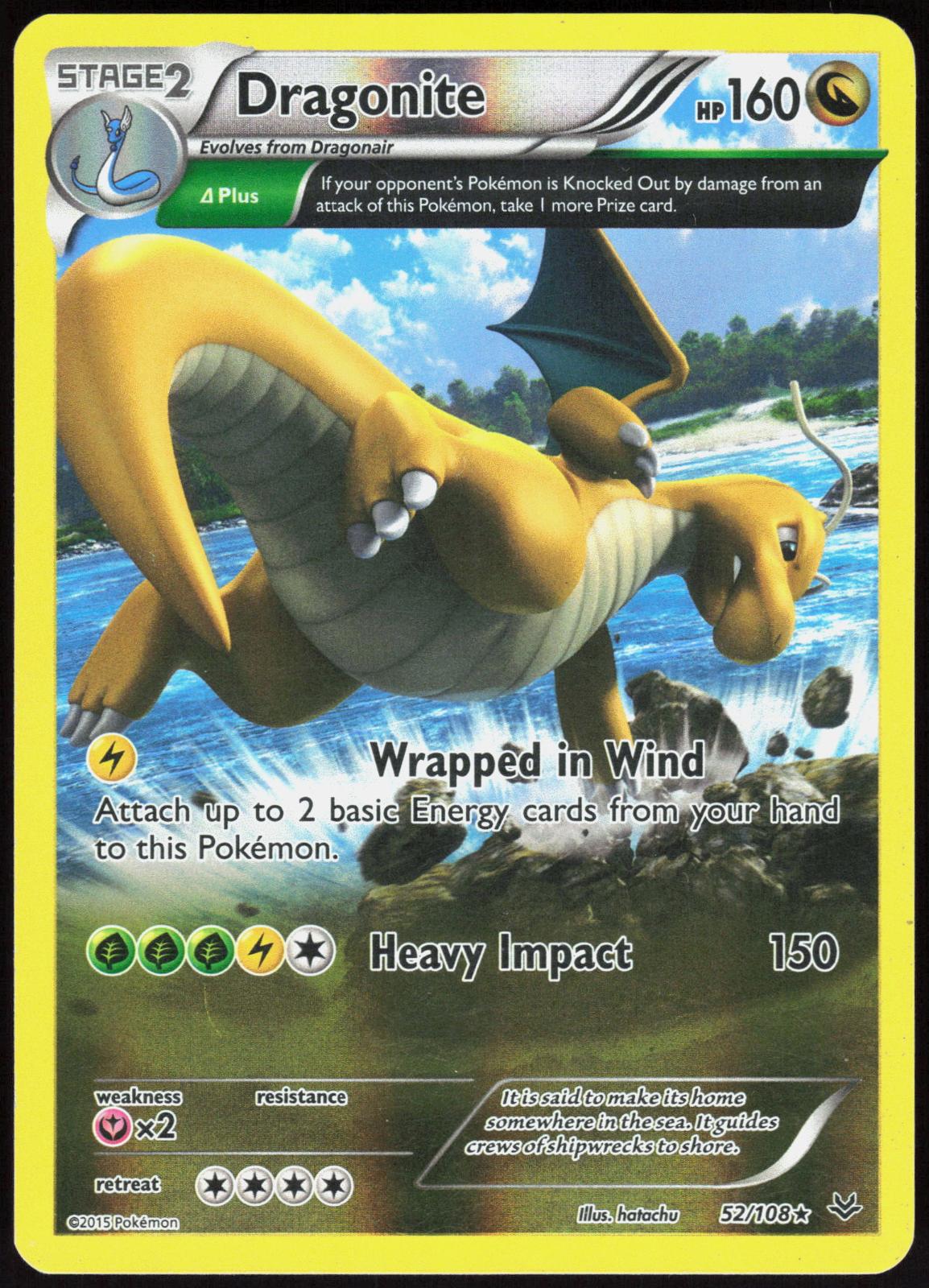 DRAGONITE 52/108 ROARING SKIES POKEMON RARE REVERSE HOLO LP