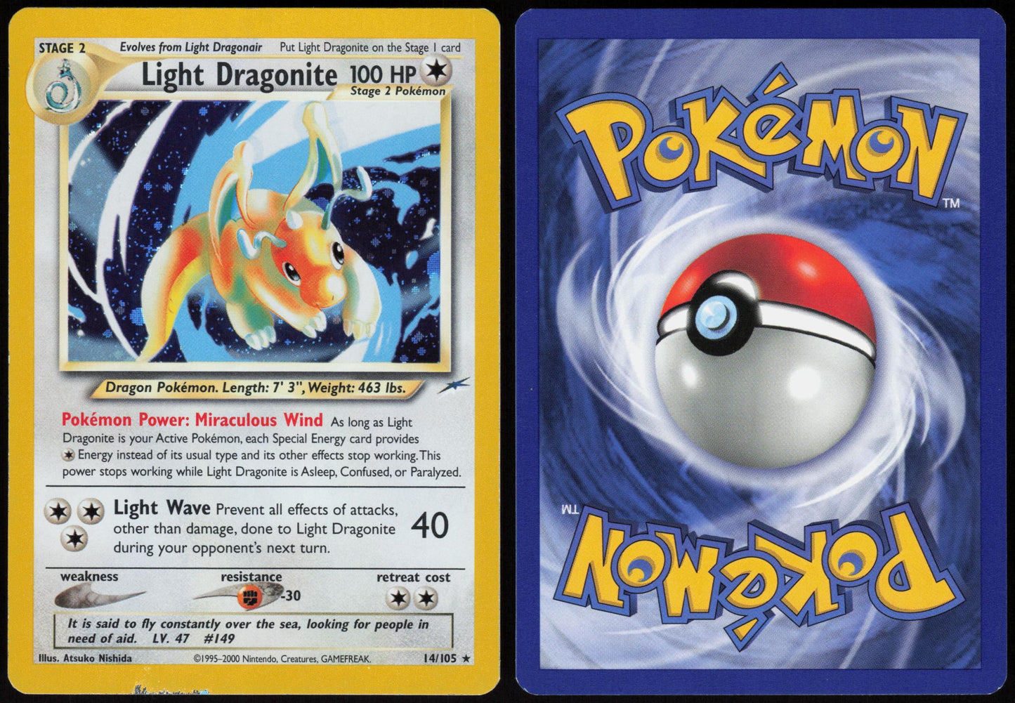 LIGHT DRAGONITE 14/105 NEO DESTINY POKEMON RARE UNLIMITED HOLO MP