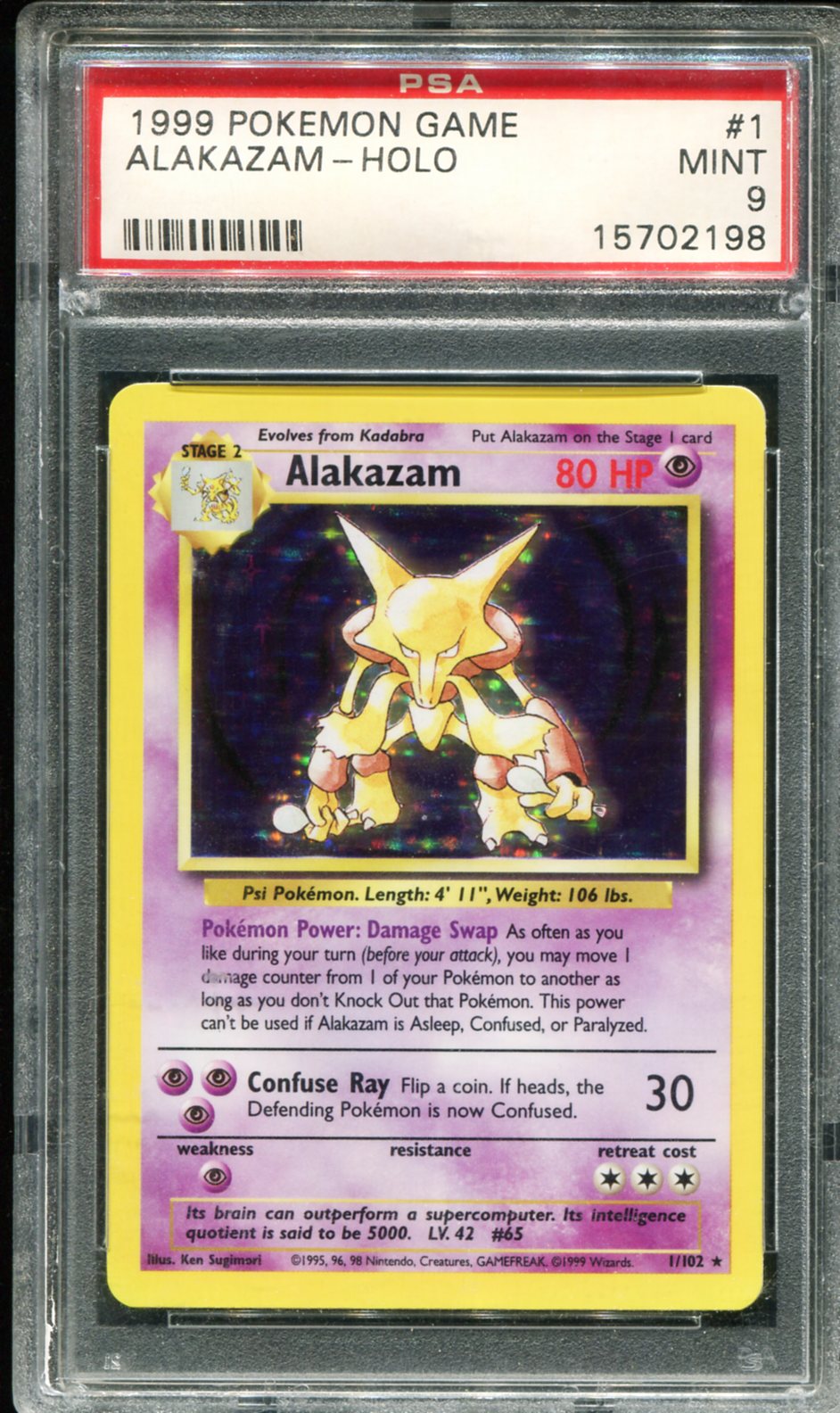 ALAKAZAM HOLO 1/102 PSA 9 GAME POKEMON