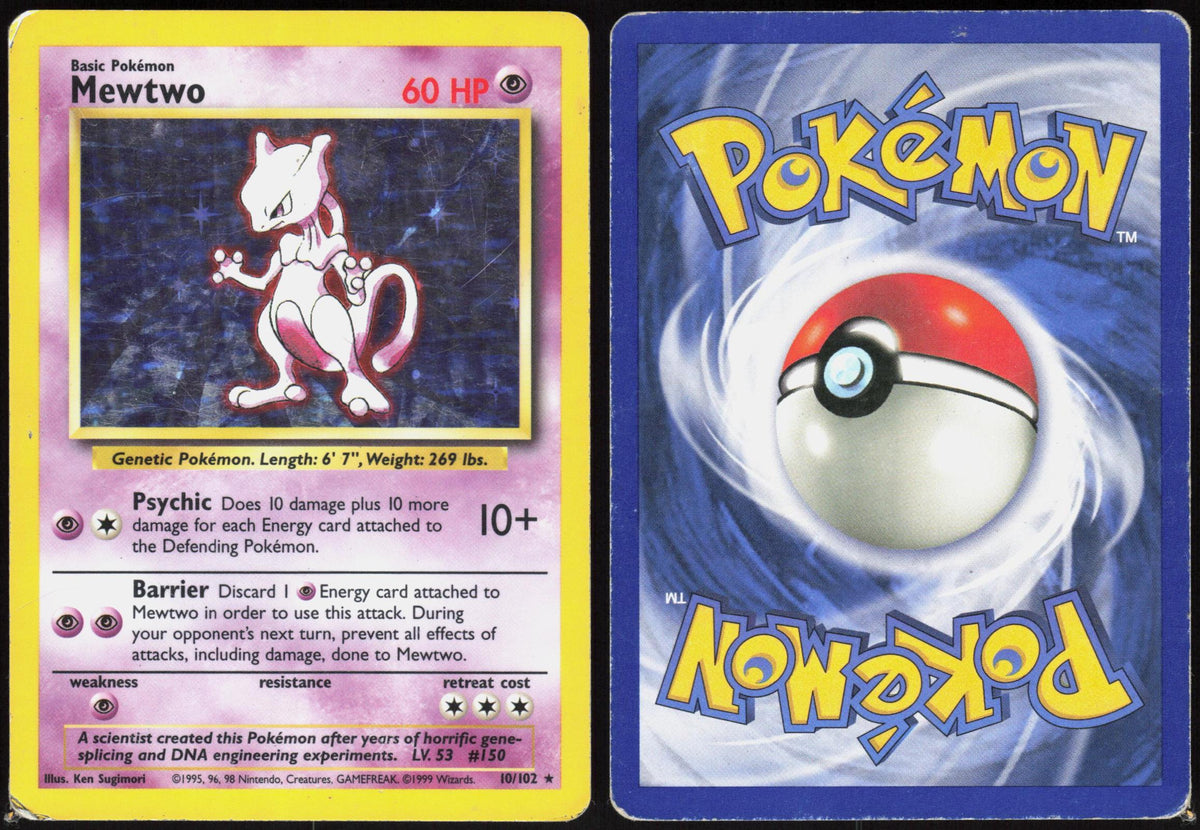 MEWTWO 10/102 BASE SET UNLIMITED POKEMON HOLO RARE MP