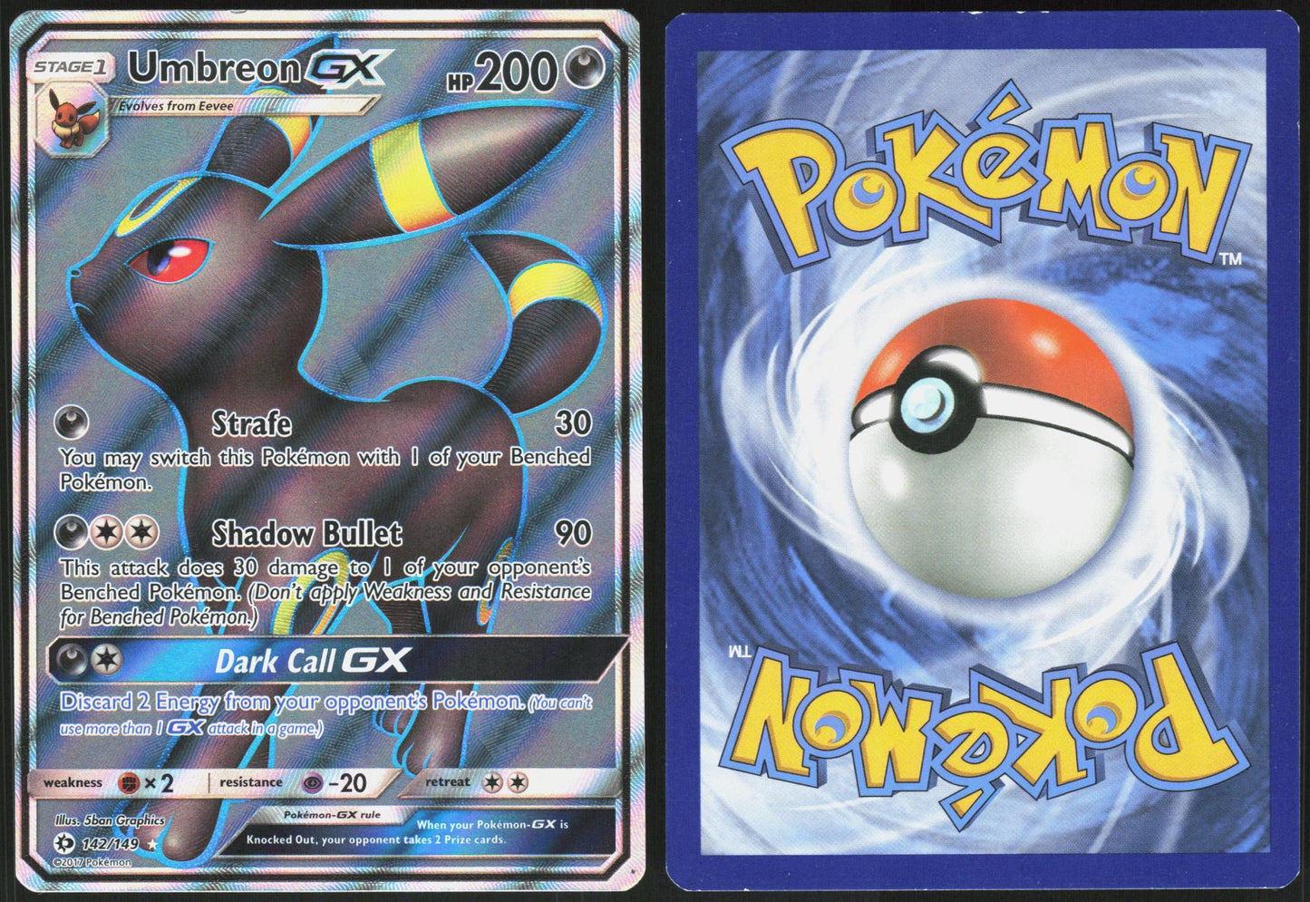 UMBREON GX (FULL ART) 142/149 SM BASE SET POKEMON ULTRA RARE HOLO LP