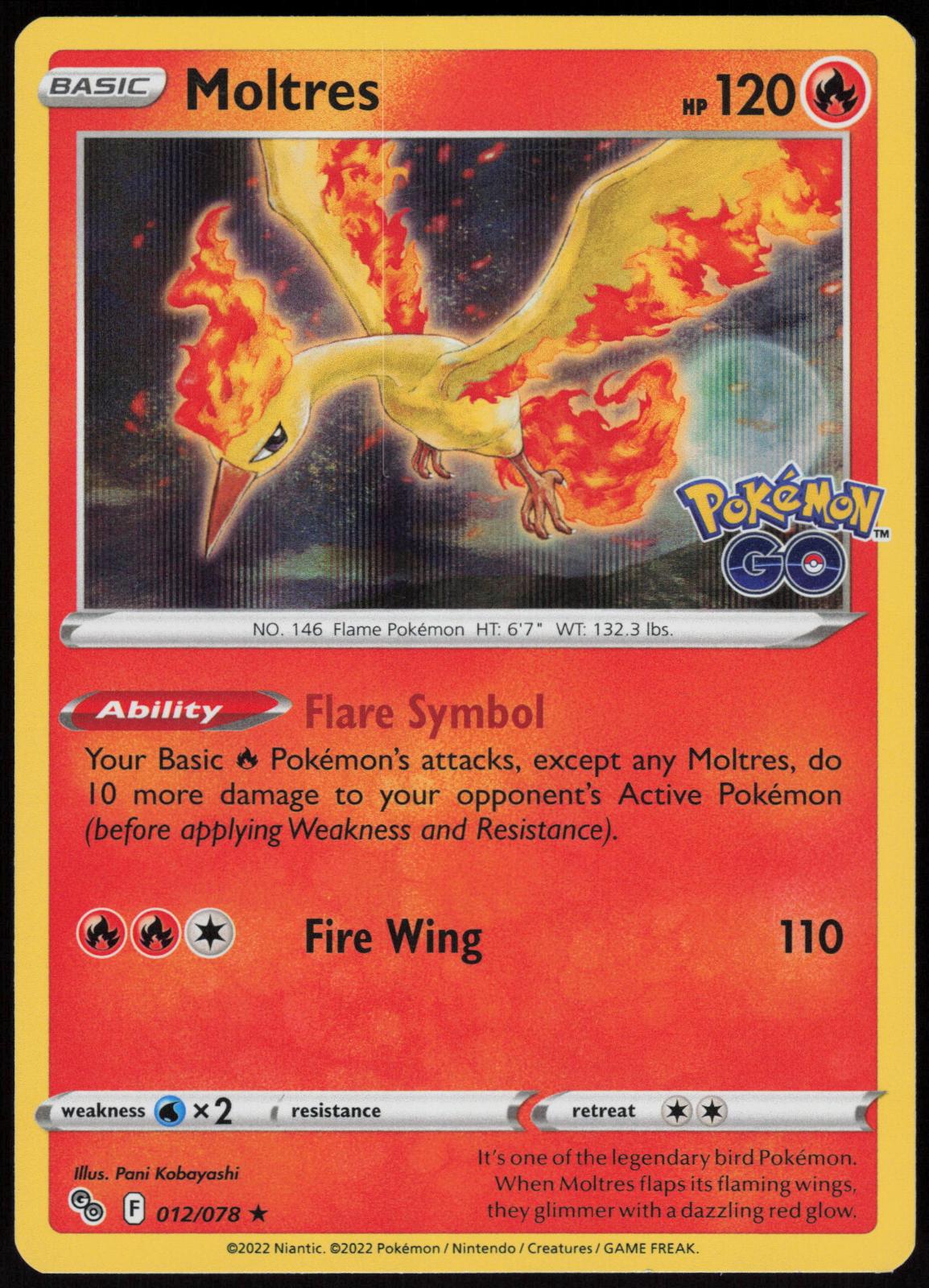MOLTRES 012/078 POKEMON GO POKEMON RARE HOLO LP