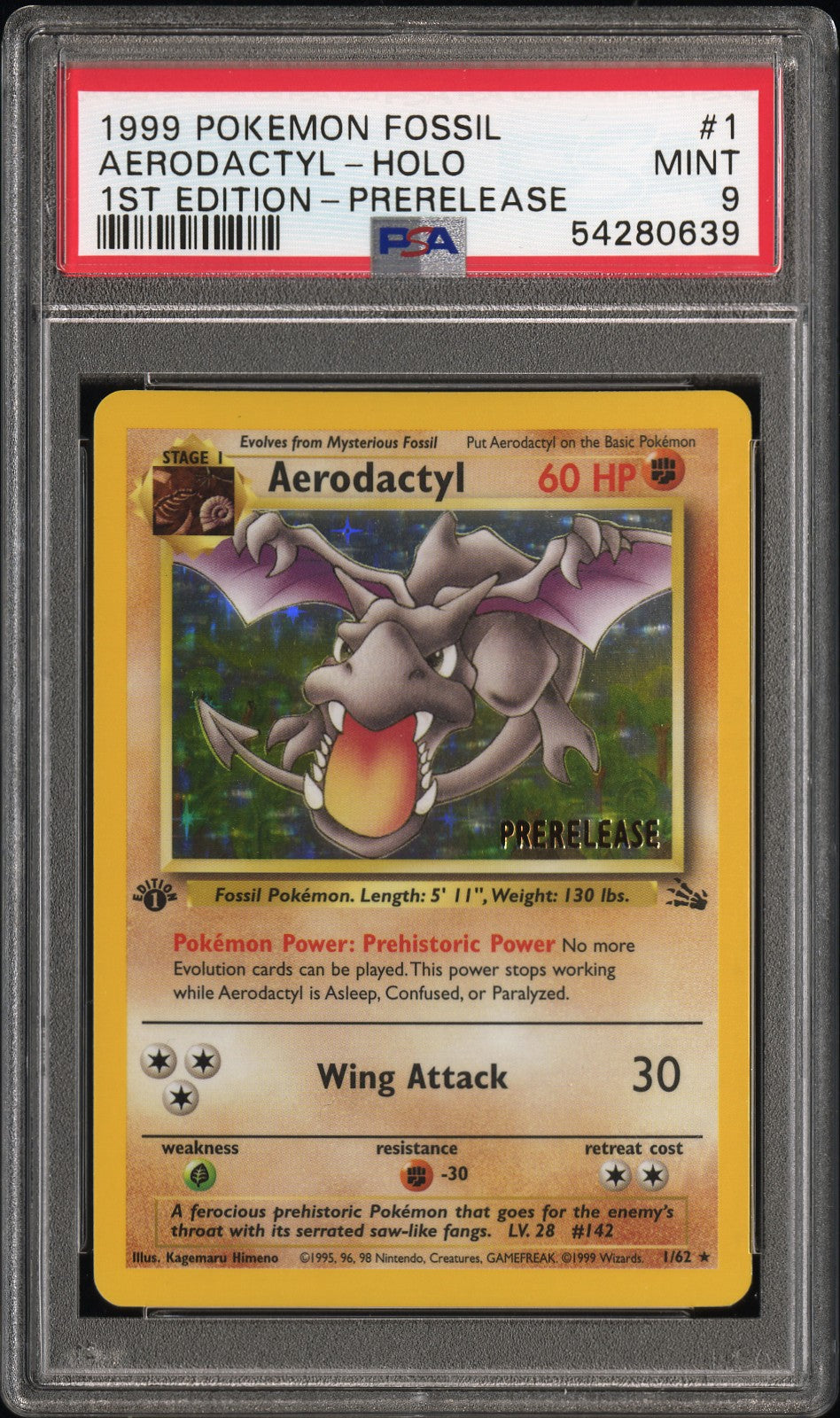 AERODACTYL HOLO 1/62 PSA 9 1ST EDITION-PRERELEASE FOSSIL POKEMON