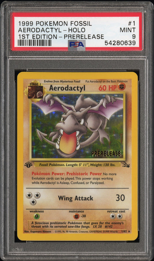 AERODACTYL HOLO 1/62 PSA 9 1ST EDITION-PRERELEASE FOSSIL POKEMON