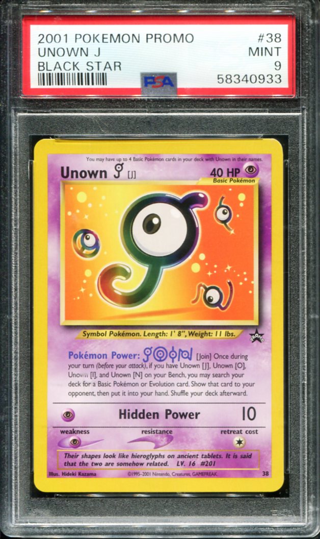 UNOWN J 38 PSA 9 PROMO BLACK STAR POKEMON