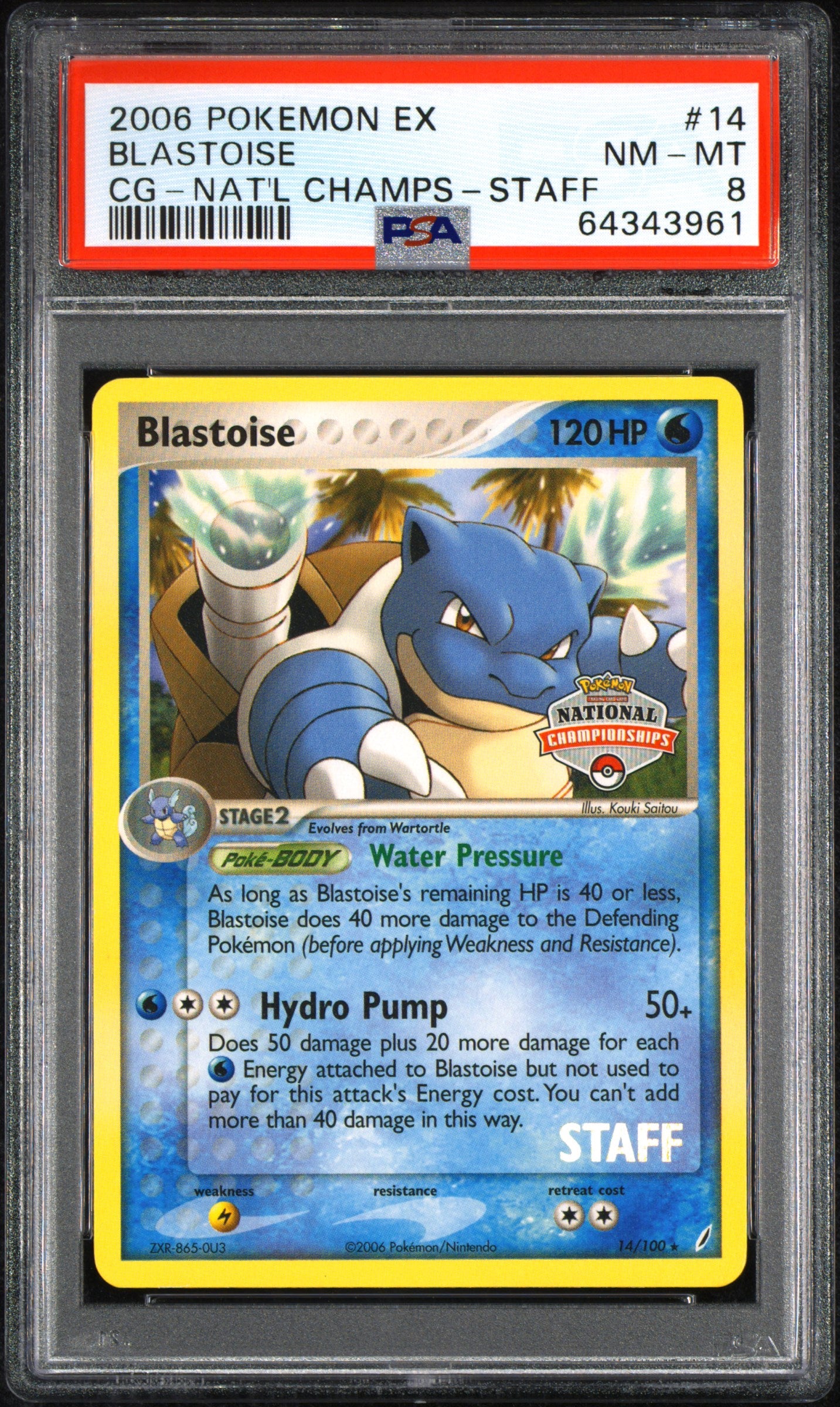 POKEMON TCG - BLASTOISE 14/100 PSA 8 2007 NATIONAL CHAMPIONSHIPS-STAFF POKEMON