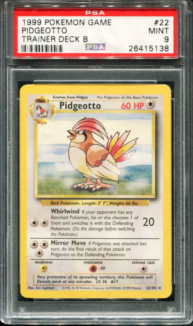 PIDGEOTTO 22/102 PSA 9 TRAINER DECK B GAME POKEMON